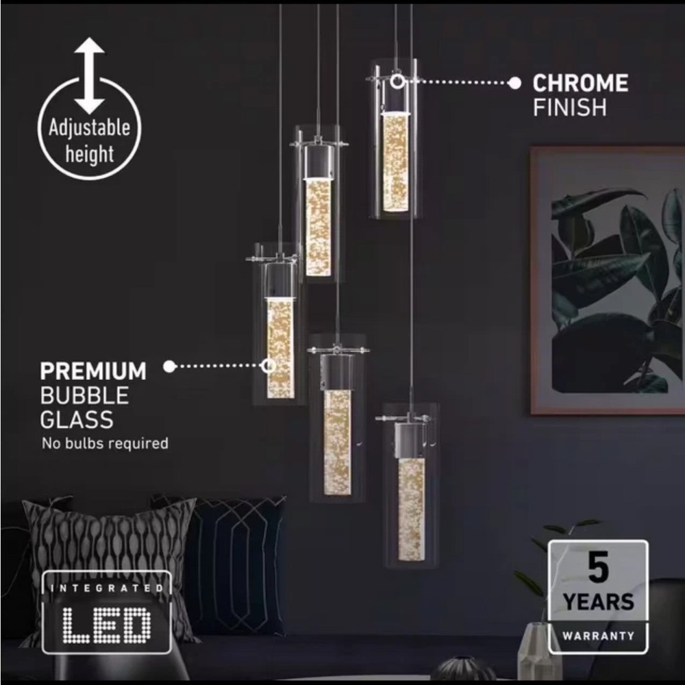 Artika‎ Essence 5 Light Chrome Modern Integrated LED Pendant Fixture Dining Room